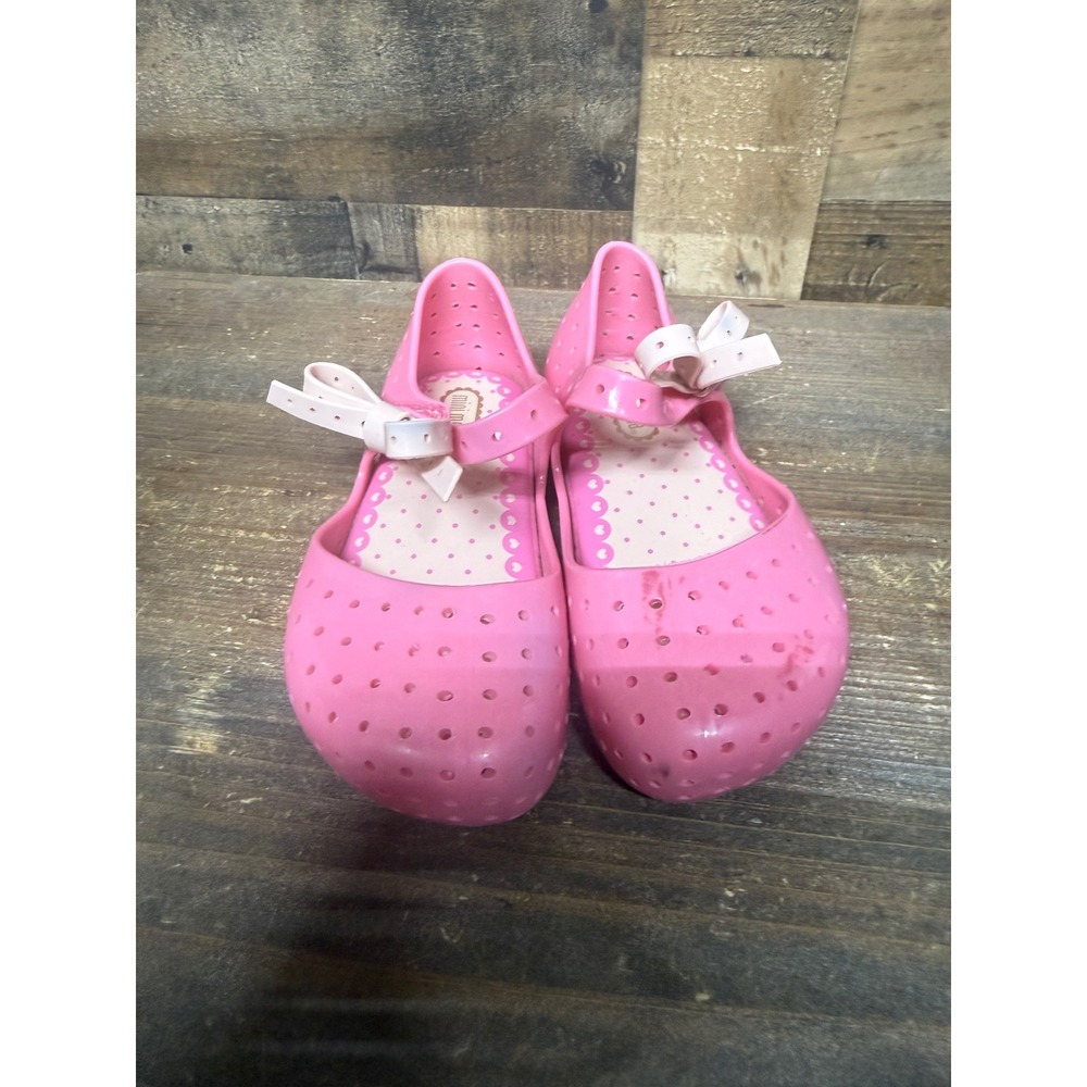 Mini Melissa Pink Mary Jane Bow Jelly Shoes Perforated Flats Girls Size 8 - Picture 4 of 7